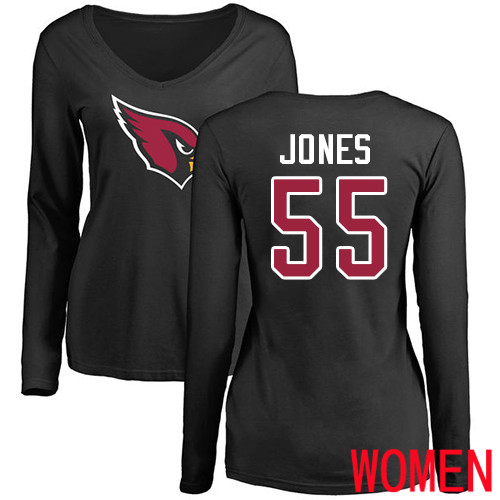 Arizona Cardinals Black Women Chandler Jones Name And Number Logo NFL Football #55 Long Sleeve T Shirt